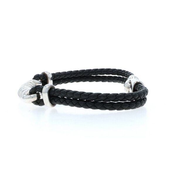David Yurman Leather Bucktwist Cable ID Men's Bracelet 8" - Sterling Silver 925 - Picture 3 of 8